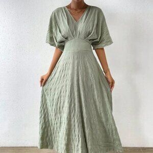 Mint Green Casual Women's Solid Batwing Sleeve A-line Dress